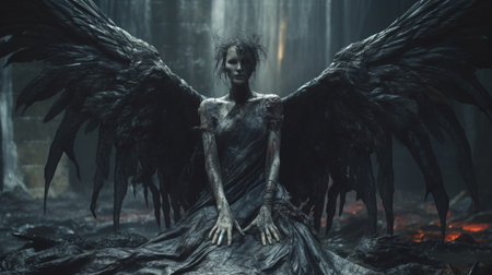 a zombie creature with entrancing beauty is featured in this dark hd wallpaper download. the style of the photograph is reminiscent of an angelic and contemporary fairy tale. the image showcases a dark gray color palette and naturalistic bird portraits, set against dystopian landscapes. the wallpaper is available in 32k uhd resolution, providing stunning detail and clarity. ai generatedの素材