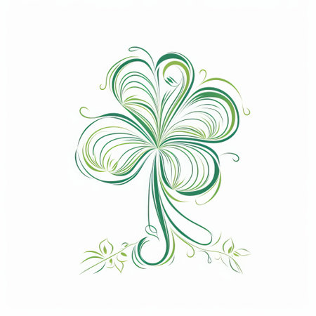 vintage style vector illustration of a four-leaf leaf design, featuring delicate curves and fine lines. this green artwork showcases the beauty of celtic art with its delicate brushstrokes and calligraphic lines. a joyful celebration of nature, this dreamy symbolism captures the essence of luck and harmony. ai generatedの素材