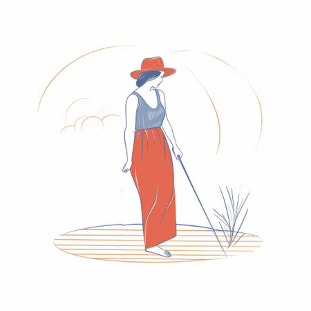 a girl and horse are depicted in this flat vector illustration. the artwork is inspired by the art nouveau style, featuring mediterranean landscapes. the color palette consists of light red and navy, with fine lines creating intricate details. the illustration showcases nature-inspired imagery, reminiscent of traditional vietnamese and fashion illustrations. ai generatedの素材