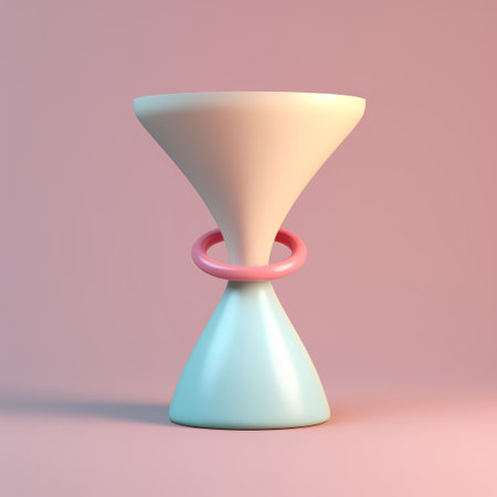 an old blue and pink timer with a ring, showcasing minimalist simplicity of forms in the style of zbrush. this experimental pottery piece, rendered in maya, features a light white and light crimson color scheme. the image is enhanced with volumetric lighting and a double tone effect. ai generatedの素材