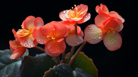 cyclamen cantagris blossom beautifully in this photo, set against a black background. the vibrant colors of light red and orange are enhanced by the presence of water drops. the use of vray tracing and softbox lighting adds a touch of elegance to the image. influenced by japanese traditional art, this photo captures the essence of nature's beauty. ai generatedの素材