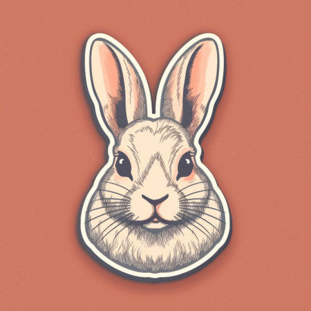 a white rabbit head on an orange paper, in retro vintage style. the dark beige and pink hues add to its distinctive character design. the realistic and detailed rendering, along with the hand-drawn elements, create a visually harmonious composition. the usage of light and color is skillfully executed, resulting in a captivating image. ai generatedの素材