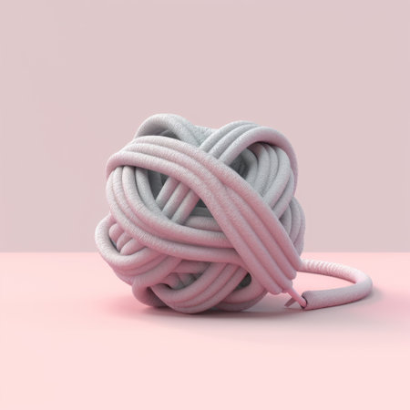 a white and pink wire ball rests on a pink table, showcasing voxel art. this soft surrealism-inspired piece embodies abstract minimalism, with a color palette of light gray and gray. the twisted imagination behind this creation is evident, as the wire forms a captivating spiral group. ai generatedの素材