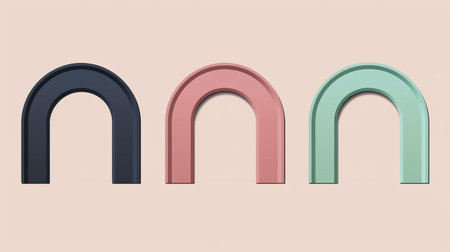a 3d digital rendering by danils featuring the concept of "n" on a grey and yellow background. this artwork showcases a unique blend of light pink and emerald colors, with a touch of multi-colored minimalism. the composition includes mind-bending sculptures made of rubber, incorporating subtle color variations in light pink and dark indigo. ai generatedの素材