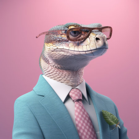 a giallo model, donning sunglasses and a pink suit, poses in the style of hyperrealistic animal portraits. this handsome figure, rendered in maya, showcases the figura serpentinata technique. the editorial illustrations feature naturalistic bird portraits, creating a captivating visual experience. ai generatedの素材