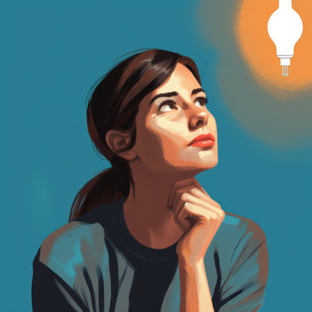 a young woman contemplates world-changing ideas in this digital painting and drawing, inspired by the contrasting light techniques of artists like patrick brown and prudence heward. the artwork showcases realistic lighting reminiscent of emiliano ponzi's style, while also incorporating elements of impressionist light. ai generatedの素材