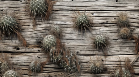 an old wooden cactus stands tall against a dark textured background in this attention-grabbing photo. the image captures the unique texture of the cactus, with a motion blur panorama effect adding a dynamic touch. inspired by artists like charley harper and dan witz, this outdoor art piece showcases textured details and hints of post-apocalyptic backdrops. ai generatedの素材
