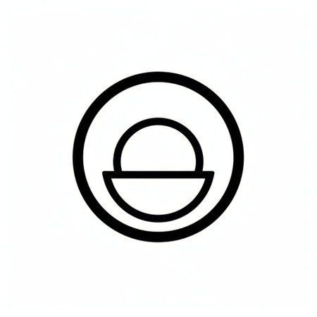 an icon featuring a bird and a bowl, placed on a white background. this design showcases a fish-eye lens effect, drawing inspiration from the clean and sharp inking of bauhaus style. with minimalist linework and a touch of smilecore, this icon captures the essence of the olympus af-1 (also known as olympus infinity) camera, reminiscent of animated gifs. ai generatedの素材