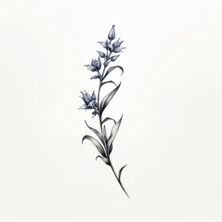 a tattooed design featuring a beautifully designed flower in a light violet and gray color palette. the style showcases realistic brushwork and detailed botanic studies, capturing the essence of nature. with a touch of minimalistic simplicity, the flower is brought to life with silver and indigo accents. delicate sculptures and pencil art illustrations add a unique and artistic touch to this stunning design. ai generatedの素材