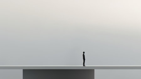 a man stands with a large white ball in an abstract, minimalistic composition. the photo showcases surreal architectural landscapes, classical balance, and a strong contrast between light and dark. with a panoramic scale and blown-off-roof perspective, the image is rendered in a photorealistic style. ai generatedの素材