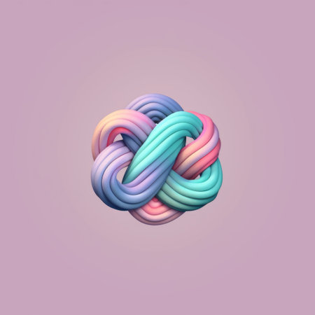 colorful infinity symbol on a pink background, featuring a zbrush-inspired style. this vibrant image showcases elements of muted surrealism, spherical sculptures, and celtic knotwork. with its muted and minimalist composition, it appeals to abstract minimalism appreciators and admirers of soft sculpture. ai generatedの素材