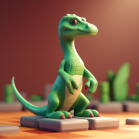 a little dinosaur created through 3d art and 3d modeling on a b plate for 3d animation. this artwork showcases a unique style that emphasizes character design with blocky, mosaic-inspired realism. created by paul corfield, the soft-focus technique adds depth to the hyper-realistic details, while dusty piles add a touch of authenticity. ai generatedの素材