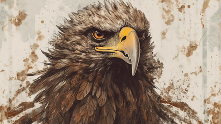 eagles head griffin illustration by mysticillustrationsvn 0, in the style of alejandro burdisio. this dark yellow and brown artwork captures the raw vulnerability of the majestic creature. inspired by florian nicolle and kazimierz dabrowski, this vivid comic book-style piece showcases the power and metal-like strength of the eagle. ai generatedの素材