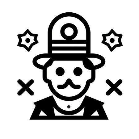 a police face hat icon, priced at 3 usd, is depicted in a whimsical grotesque style. this monochrome portrait, created by the stars art group xing xing, draws inspiration from baroque sculptors and features bold linework. the artwork exudes a festive atmosphere with a touch of hyperspace noir. ai generatedの素材