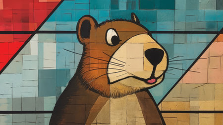 a portrait of a hare is displayed on a stained glass window, showcasing the vibrant colors of light brown and sky-blue. this artwork combines elements of cubist street art, text and emoji installations, and the vancouver school. it celebrates wildlife muralism and features animated illustrations, creating a unique and captivating piece. ai generatedの素材