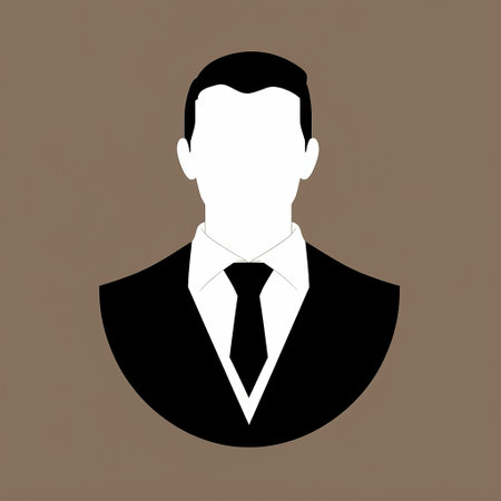 a man in a business suit is depicted in a black and white icon with a profile view. the icon has a minimalist design, featuring dark bronze and light beige colors. the background is also minimalist, with a symmetrical and simplified portrait style. the photo has a matte finish, showcasing a stylized and simplified self-portrait. ai generatedの素材