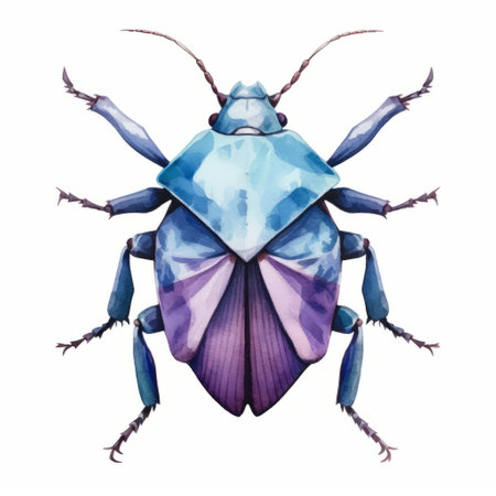 a swollen larval blue insect is depicted in this watercolor artwork, which showcases the style of geometric animal figures. the artist skillfully uses light and color to create a realistic effect, with a combination of dark magenta and light azure hues. the inventive character designs draw inspiration from the works of florian nicolle and firmin baes, while the loose handling of paint adds a uniqueの素材