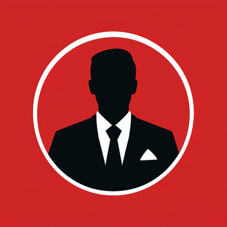 a businessman silhouette wearing a tie and white shirt stands out against a vibrant red background. this mid-century style illustration, created by jonathan wolstenholme, features black and white portraits and personal iconography. the image captures a sense of professionalism and sophistication, with a touch of vintage charm. ai generatedの素材