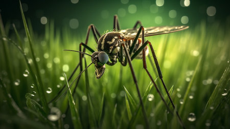 a photo of a surrealistic, photorealistic artwork depicting mosquitoes and ways to protect your home and family from them. the dark brown and green tones create a mysterious atmosphere, while the golden light adds a touch of ethereal beauty. the jagged edges enhance the surrealistic feel of the image. this artwork, captured with a canon eos 5d mark iv, showcases the intersection of wildlife artの素材