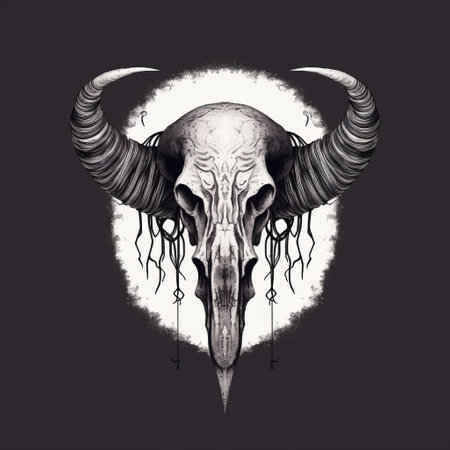 skull tee tattoo illustration featuring a naturalistic and atmospheric style reminiscent of animal paintings. the dark compositions and gothic elements add a touch of aries moross' influence, while the rustic realism and symmetrical composition create a captivating visual. this unique artwork captures psychological phenomena through its intricate illustrations. ai generatedの素材