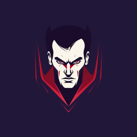 dracula head art print poster featuring a colored cartoon style with strong linear elements. inspired by marvel comics, this image plays with light and shadow, incorporating minimalistic elements. with a resolution of 20 megapixels, the poster showcases a captivating portrayal of dracula's head, exuding a sense of mystery and intrigue. ai generatedの素材