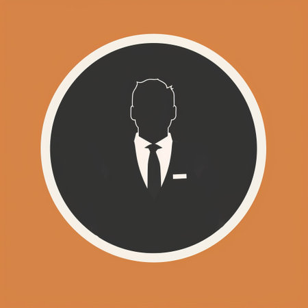 a shadow clipper icon featuring a female man in a suit and tie, reminiscent of vintage portraiture with a rangefinder lens style. the image showcases a minimalistic composition with contrasting backgrounds in light orange and dark black. this celebrity photography captures a handsome subject in a visually striking manner. ai generatedの素材