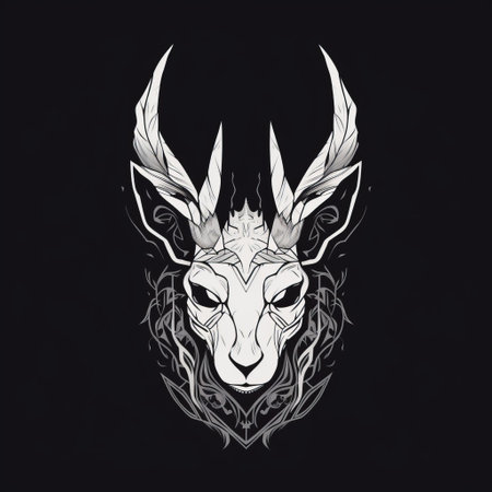 a deer in white and black, adorned with thorny designs, captures an ominous vibe reminiscent of dark fairy tales. the symmetrical asymmetry and realistic chiaroscuro add depth to the linear illustrations. the deer's presence evokes ritualistic masks and psychological phenomena illustrations, creating a captivating and enigmatic image. ai generatedの素材