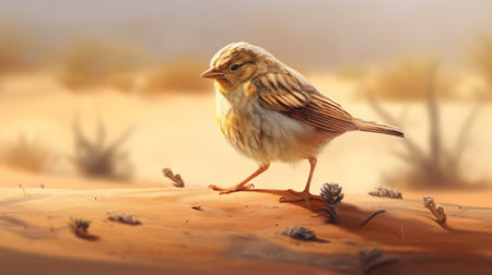 a dusty bird in the desert, portrayed with cartoon realism, showcases a speedpainting technique. the intricate details of this charming character illustration are reminiscent of detailed miniatures. the animated gifs capture the essence of the bird's movement, while the neo-impressionist brushwork adds a touch of artistic flair. the overall painterly style of this image is truly captivating. ai generatedの素材