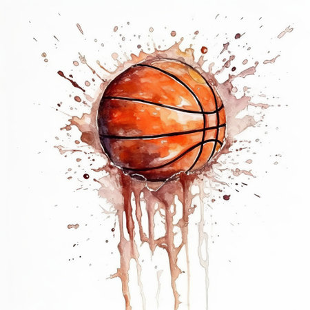 a paint splash in my pigeon color watercolor painting captures the essence of basketball. the dark orange and brown hues create a striking composition, resembling soggy, spherical sculptures. this princesscore-inspired illustration is truly breathtaking. ai generatedの素材