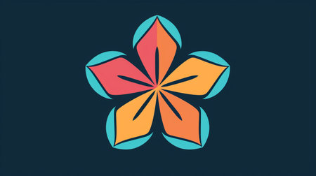 graphic design illustration of a flower with various colors, combining dark teal and orange in a style inspired by chinese iconography. the artwork showcases clever use of negative space, incorporating light magenta and dark cyan. drawing inspiration from ssaku hanga and tropical symbolism, this piece captures the unique artistry of tonga. ai generatedの素材