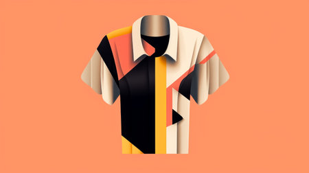 an illustration of a kimono featuring a pattern of geometric shapes and colors, reminiscent of the style of serge najjar. the kimono showcases a combination of light orange and light black hues, embodying a vibrant and colorful minimalistic aesthetic. inspired by tivadar csontvry kosztka, the design incorporates striped compositions and elements of masculine neo-cubism, with a touch of retro pop influence. ai generatedの素材