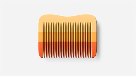 a comb featuring a vibrant combination of orange and orange hair is showcased against a clean white background. this op art enthusiast's minimalist object incorporates elements of light pink and dark amber, reminiscent of the works of gustave van de woestijne. the low-resolution image portrays the comb made of rubber, exuding a warmcore aesthetic. ai generatedの素材