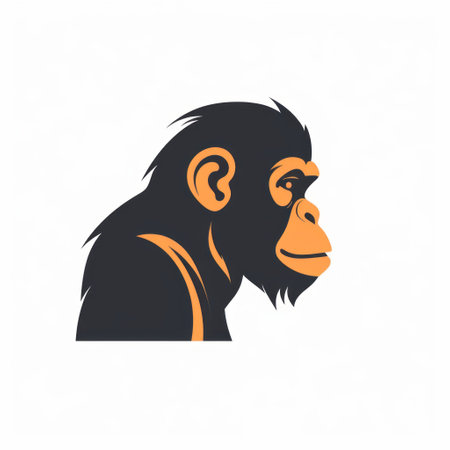 male chimpanzee silhouette logo isolated on white. the logo features a light orange and dark gray color scheme, with a strong use of negative space. inspired by golden age illustrations, the logo incorporates animated gifs and innovative page design. the primitivist realism style creates colorful and eye-catching compositions. ai generatedの素材