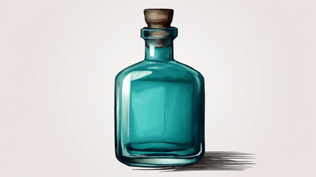blue glass on white background, reminiscent of speedpainting and necronomicon illustrations. the dark beige and aquamarine hues create a classic still-life feel, while the simple yet colorful watercolor technique adds depth. the dark turquoise and dark gray tones add a touch of mystery to the composition. ai generatedの素材