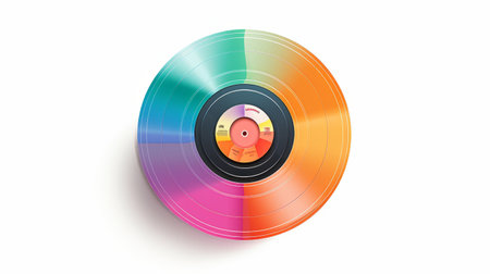 a vinyl record colored design in a realistic color palette is showcased in this eye-catching composition. the vibrant combination of light orange and light aquamarine creates a visually appealing rainbowcore effect. the poured resin technique adds depth and texture to the design, while the birds-eye-view perspective enhances its retro vibe. retro filters further enhance the overall aesthetic. ai generatedの素材