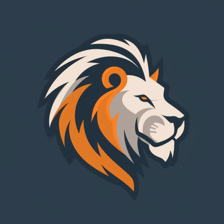 the lion mlb logo is a logotype and background logo design featuring a dark teal and light orange color scheme. it is accurate and detailed, showcasing mythical beasts in a dark white and gray style. this 2d game art incorporates characterful animal portraits with a stencil-based aesthetic. ai generatedの素材