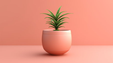 a pot with a small plant sits on a vibrant pink background, creating a visually striking image. rendered in cinema4d, the realistic hyper-detailed style showcases the intricate details of the orange plant. the soft lighting enhances the exotic feel, while the monochromatic color scheme adds a touch of sophistication to the overall composition. ai generatedの素材