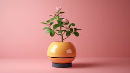 a plant jar concept featuring a blend of light pink and yellow hues, inspired by the artistic style of joel robison. this technological artwork incorporates traditional japanese techniques, showcasing an apple core and a security camera. the vibrant and saturated colors add depth and intrigue to the composition. ai generatedの素材