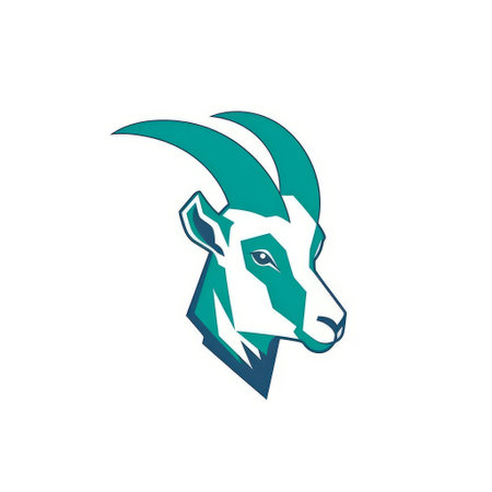 goat head logo design with a light emerald and navy color scheme. this eps background features crisp and clean lines, perfect for a 32k uhd resolution. inspired by biblical iconography and the style of the cluj school, this design showcases detailed character illustrations by chip zdarsky. ai generatedの素材