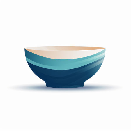 blue bowl with white waves in a colored cartoon style. subtle color gradations create a vibrant and playful look. simple yet captivating, this bowl features colorful illustrations in dark teal and beige. the wide-angle lens captures its streamlined design, while the use of precious materials adds a touch of elegance. ai generatedの素材