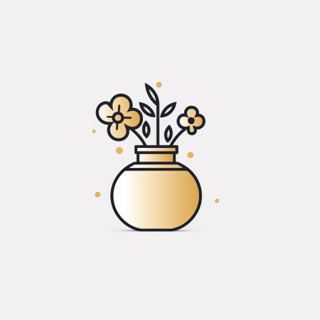 a flower vase for flowers with a vector icon featuring flowers. the design is in the style of light amber and gold, inspired by cody ellingham and mark ryden. the image is in ultra-high definition (uhd) and showcases minimalist backgrounds with strong linear elements, creating delicate still-lifes. ai generatedの素材