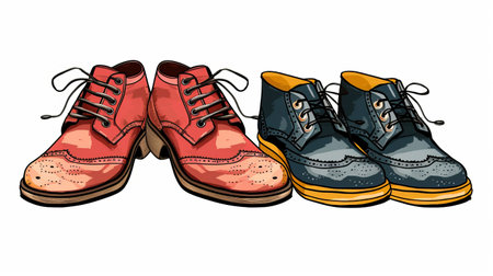 shoes vector illustration of 3d men footwear for children, featuring a vintage 1940s-1950s style. the design is digitally enhanced and colorized in a combination of light crimson and dark amber, giving it a gritty elegance. this unique piece captures the essence of the post-70s ego generation with a touch of nostalgia. ai generatedの素材