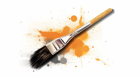 a paint brush vector in the style of russ mills, featuring vibrant orange and bronze colors. this realistic yet impressionistic artwork showcases dynamic color combinations and eccentric props. with skillful composition and traditional craftsmanship, this unique piece is available for purchase at the price of 1 credit, equivalent to usd 1. ai generatedの素材