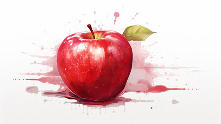 red apple on the floor, a vibrant and shiny illustration in the style of speedpainting. this highly detailed artwork showcases elegant inking techniques, with a color palette of light beige and magenta. the kimoicore style adds a unique touch to the illustration, making it stand out. ai generatedの素材