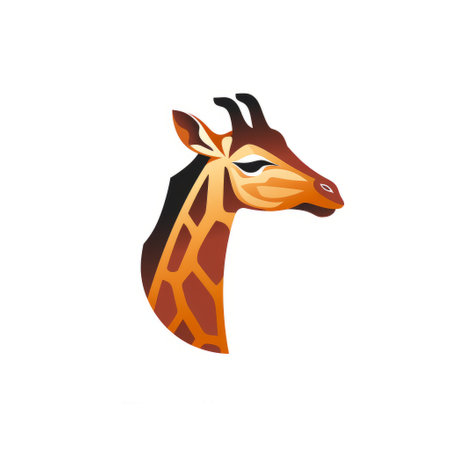 a vibrant giraffe head logo featuring bright colors in a light brown and dark amber palette. the logo showcases naturalistic shadows and incorporates elements of psychotic cubism, caricature-like illustrations, and isometric, nature-inspired shapes. captured with a high-resolution 20-megapixel camera. ai generatedの素材