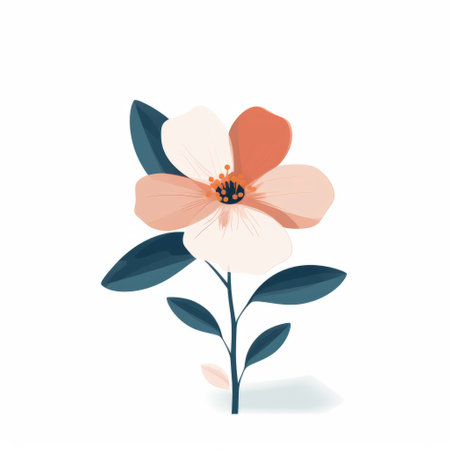 a beautiful and simple flower design flat graphic poster featuring charming character illustrations in the style of painted illustrations. the poster showcases a combination of light orange and dark cyan colors on a white background, with light pink accents. the design incorporates realistic forms and naturalistic shadows, creating an eye-catching visual. ai generatedの素材