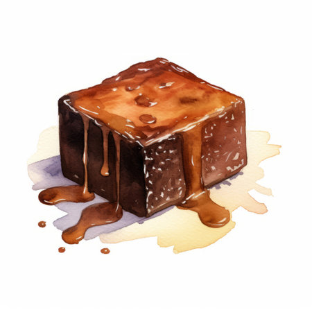 homemade chocolate brownie pie, a delightful illustration by mro, showcases a watercolor-inspired style with voxel art elements. the image features melting pots, intel core, amber hues, and captivating flat brushwork, enhanced by heavy inking. ai generatedの素材