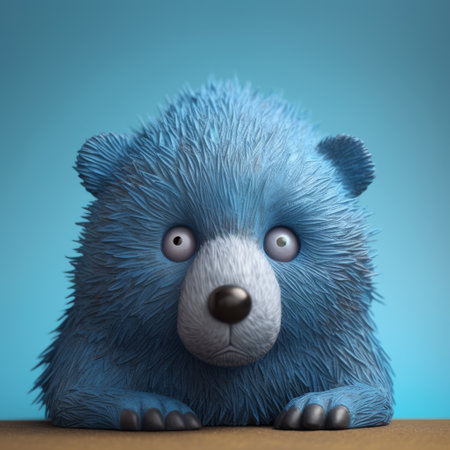 a 3d photo of a cg bear illustration by bjorn_koen. this quirky and cartoonish artwork showcases hyperrealistic wildlife portraits in a style of light cyan and dark azure. the focus stacking technique adds depth to the image, while the thick paint strokes give it a unique texture. perfect for children's book illustrations. creative commons attribution. ai generatedの素材