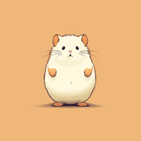 a small hamster is captured in a photo against an orange background, reminiscent of the expressive character designs of raphael lacoste. the image showcases a unique combination of a gigantic scale and a contrasting palette of dark white and white. the simplicity and vibrant colors of the illustration evoke the artistic style of vladimir tatlin, with a touch of ivory. ai generatedの素材