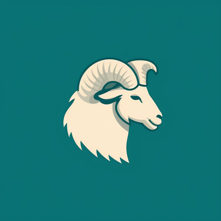 the ram's head is depicted with short thorns against a vibrant green backdrop, reminiscent of retro filters. the illustration features a simple yet colorful design, with a mix of dark white and cyan tones. the image showcases minimal retouching and is perfect for use as a logo or on platforms like flickr. ai generatedの素材